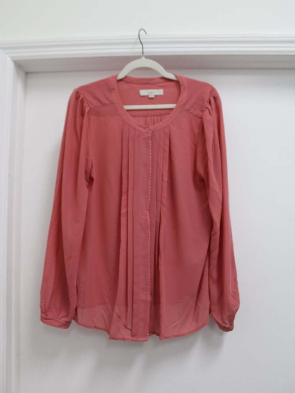 LOFT Rose Pink Pleated Long Sleeve Blouse Size L